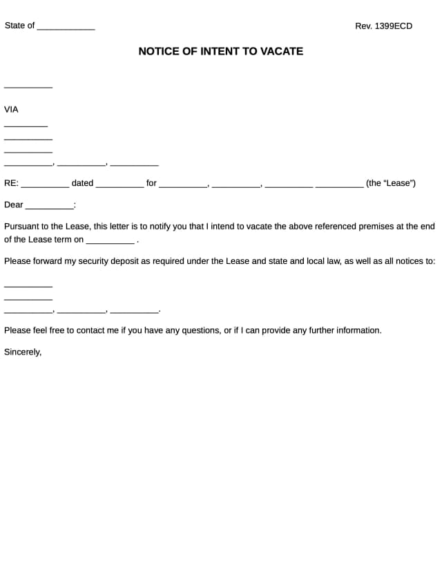 Notice Of Intent To Vacate