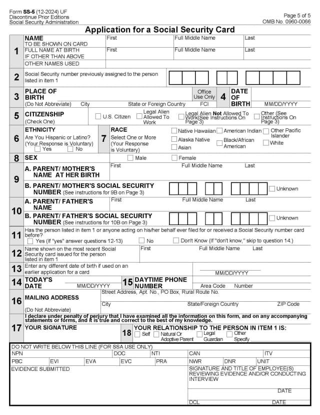 Social Security Card Application