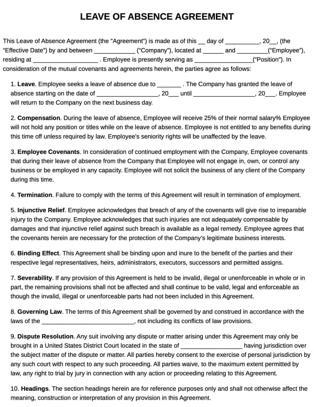 Leave Of Absence Agreement
